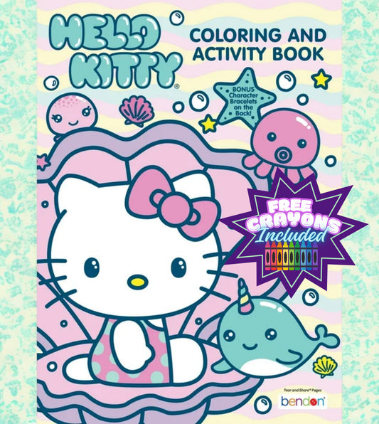 Hello Kitty 64-Page Coloring & Activity Book for Kids – Bendon Paperback Edition (FREE 24pk Crayons included)