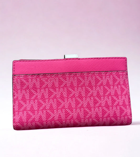 Michael Kors Greenwich Medium Bifold Wallet – Dragonfruit Pink MK Logo with Zip Pocket